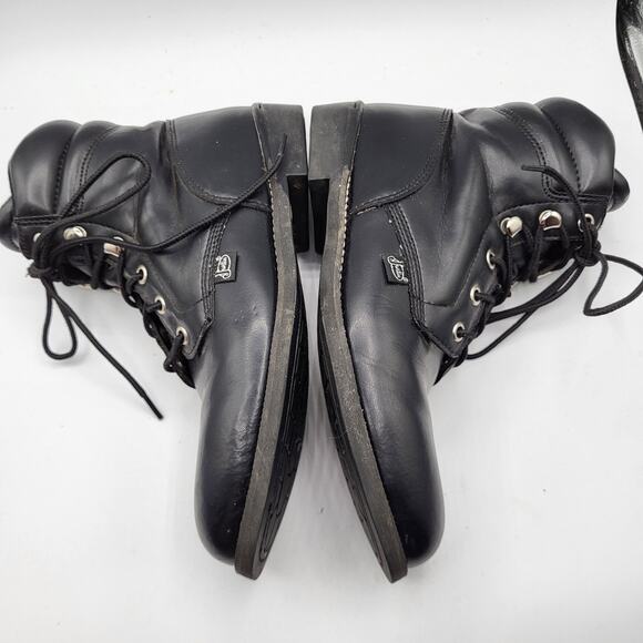Justin Basic Black Leather Lace Up Boots JBL400 Size 7.5B Punk Grunge Streetwear - Picture 8 of 12